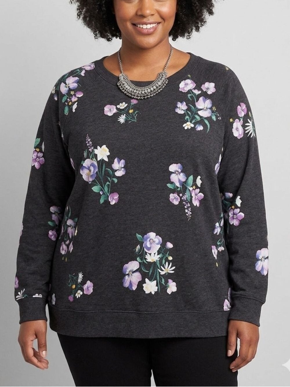 🥰SHOW SPECIAL OLD NAVY Grey Floral Long Sleeve Sweatshirt XXL